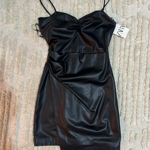 Zara Black Ruched Bodycon Mini Dress